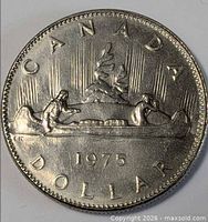 Reverse of 1975 Canadian dollar showing Voyageur canoe design