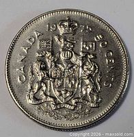 Reverse side showing Canadian Coat of Arms, date and denomination