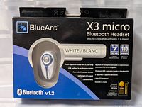Front view of sealed BlueAnt X3 micro Bluetooth headset box