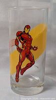 Full view of glass showing Iron Man graphic