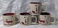 Front and side views of all four mugs showing graphics and condition