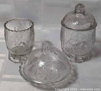 Full set showing tumbler, lidded jar, covered dish