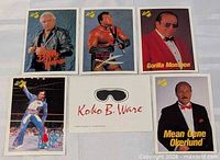 Group shot of six WWF Classic cards laid out