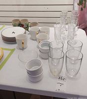 Overview of dinnerware and drinkware on table