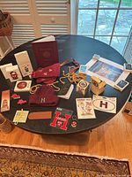 entire lot on round table showing all memorabilia pieces