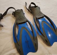 Top view of both fins showing color, brand, and overall condition