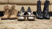 Front view of all three footwear pairs lined up