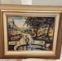 Front view of framed oil painting showing entire composition and frame details