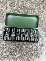 Full set of six chrome u-joint sockets in green case