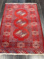 Full view of rug front side showing pattern and colors