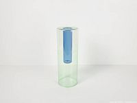 Front view showing green outer cylinder with blue inner tube