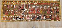 Full view of the entire 7×2 ft canvas painting showing all figures and border