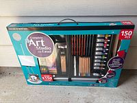 Front of sealed Daler-Rowney Simply Complete Art Studio box showing contents and 150 pcs label
