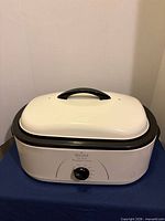 Overall view of Rival 18 quart roaster oven with lid