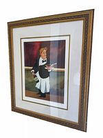 Full view of framed lithograph under glass