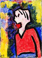 Front view of abstract portrait painting