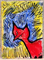 Front view of the acrylic painting showing fox imagery and signature