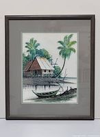 Full view of framed painting on silk