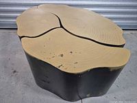 Top view of all three tables joined showing gold ring pattern and wear