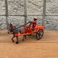 Full view donkey, cart, driver toy