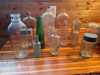 Group shot of all glass bottles and jars on table