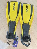 Full pair of fins top view showing color, model logo, and new condition