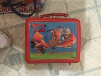 Photo of red plastic Mickey & Donald lunchbox with characters on the front