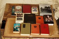 Overall view of all books laid out on tabletop