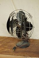 Front view of Electrohome Dominion fan showing blades, cage and base