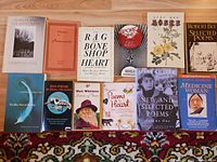 All twelve poetry books laid out in two rows