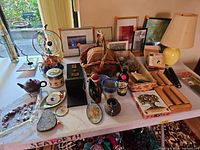 overview of mixed décor items on table