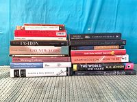 Full view of both book stacks showing 15 visible titles