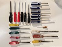 Full group of 21 assorted screwdrivers laid out
