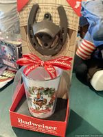 Full boxed Budweiser opener and glass set