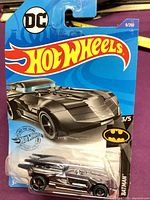 Front of sealed Hot Wheels Batmobile blister card showing car, DC logo, series 3/5, 9/250