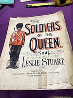 Full front cover of sheet music showing title, soldier illustration and publisher