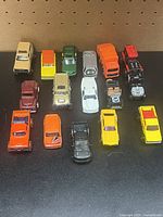 Top view of all 16 toy vehicles