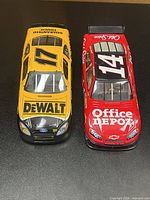 Top front view of both diecast cars showing liveries and numbers 17 and 14
