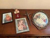 Lot overview showing all six religious decor items