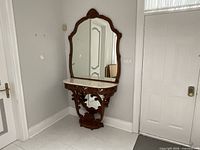 Full view of console table with attached mirror in situ