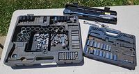 Overall view of large socket set case, small socket set case, torque wrench case