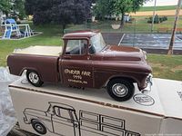 Brown die-cast 1955 pickup truck coin bank with Ephrata Fair 1994 graphics