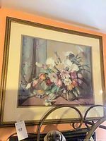 Front view of framed floral artwork on wall