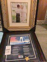 Both framed prints together: wedding portrait above, patriotic poem below