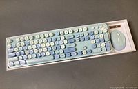 Open box showing keyboard, mouse, receiver and battery