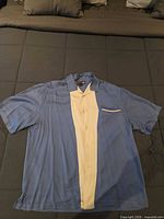 Front view of Nat Nast blue and wheat silk shirt