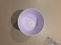 Interior view of one lavender bowl showing BPA Free sticker