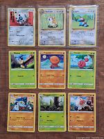 Front view of all nine Pokémon cards in sleeve