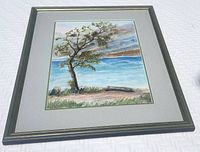 Front view of framed watercolor/pastel seascape