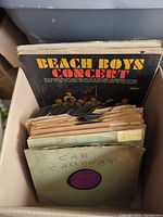 Box with Beach Boys Concert LP and paper-sleeved 78s